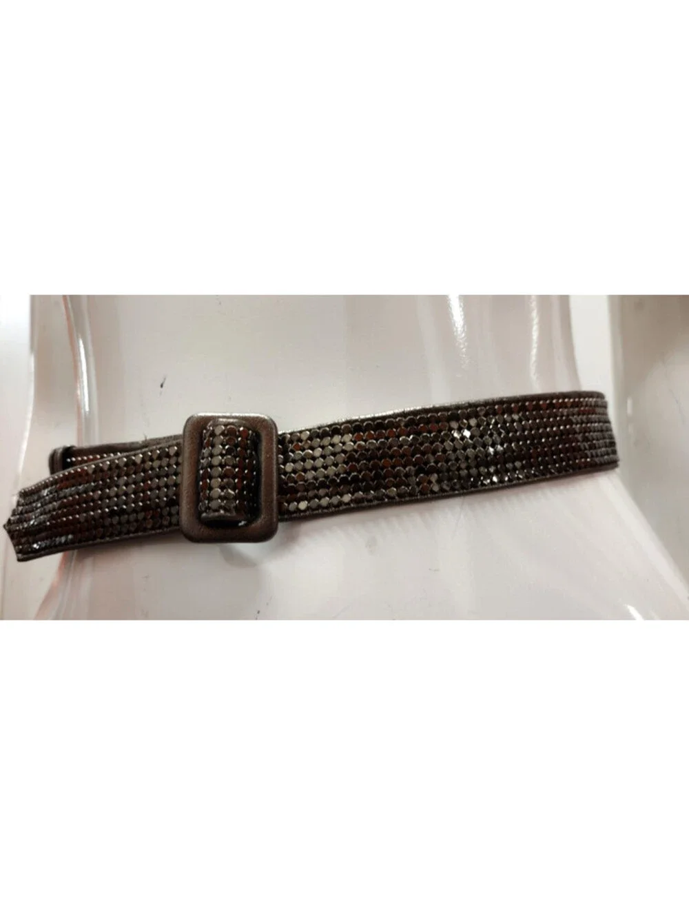 1970s Metal Mesh Olive Metallic Leather Belt Cinch Waist Small 25 / 27